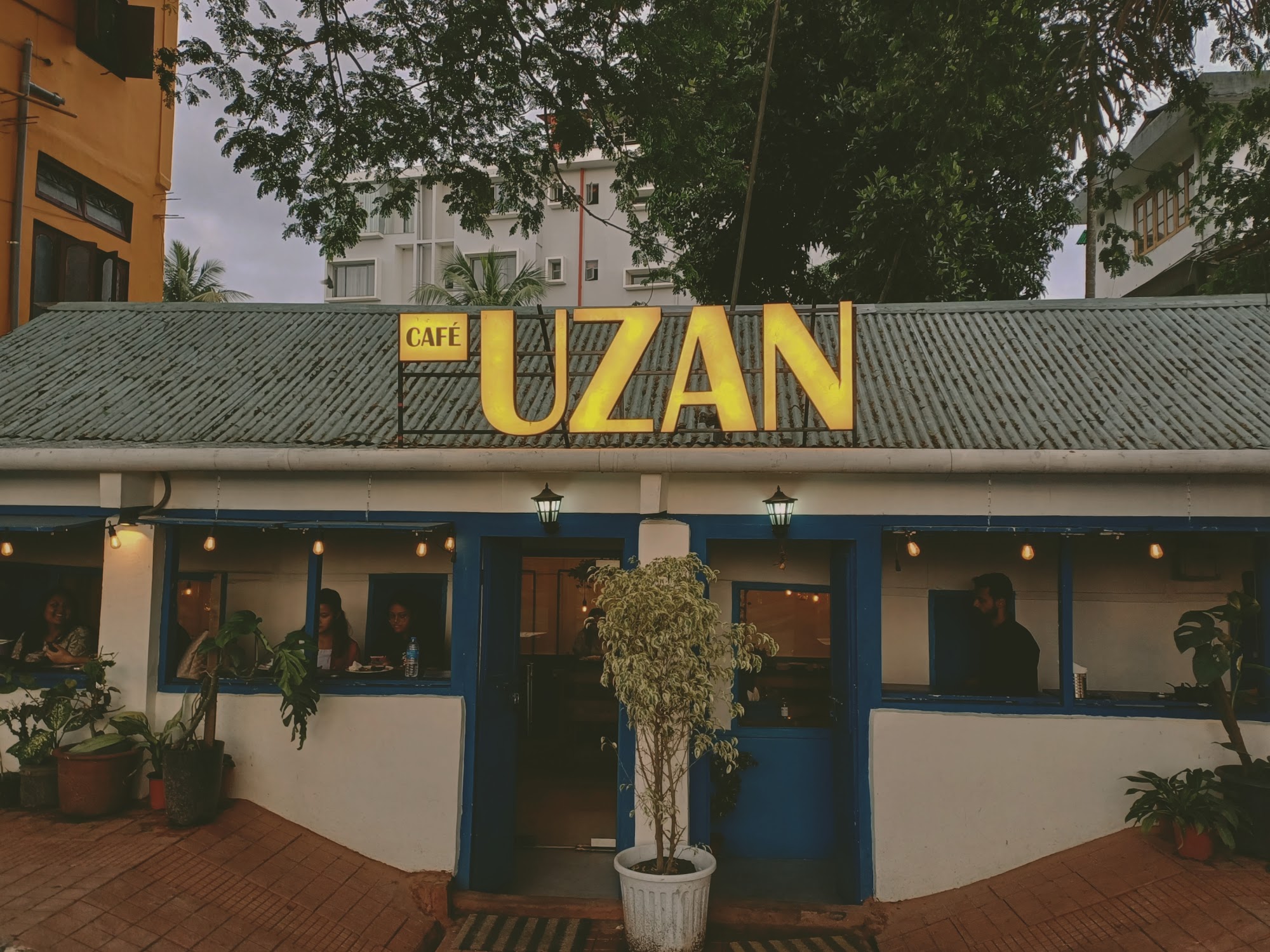 Cafe Uzan glowing in the evening